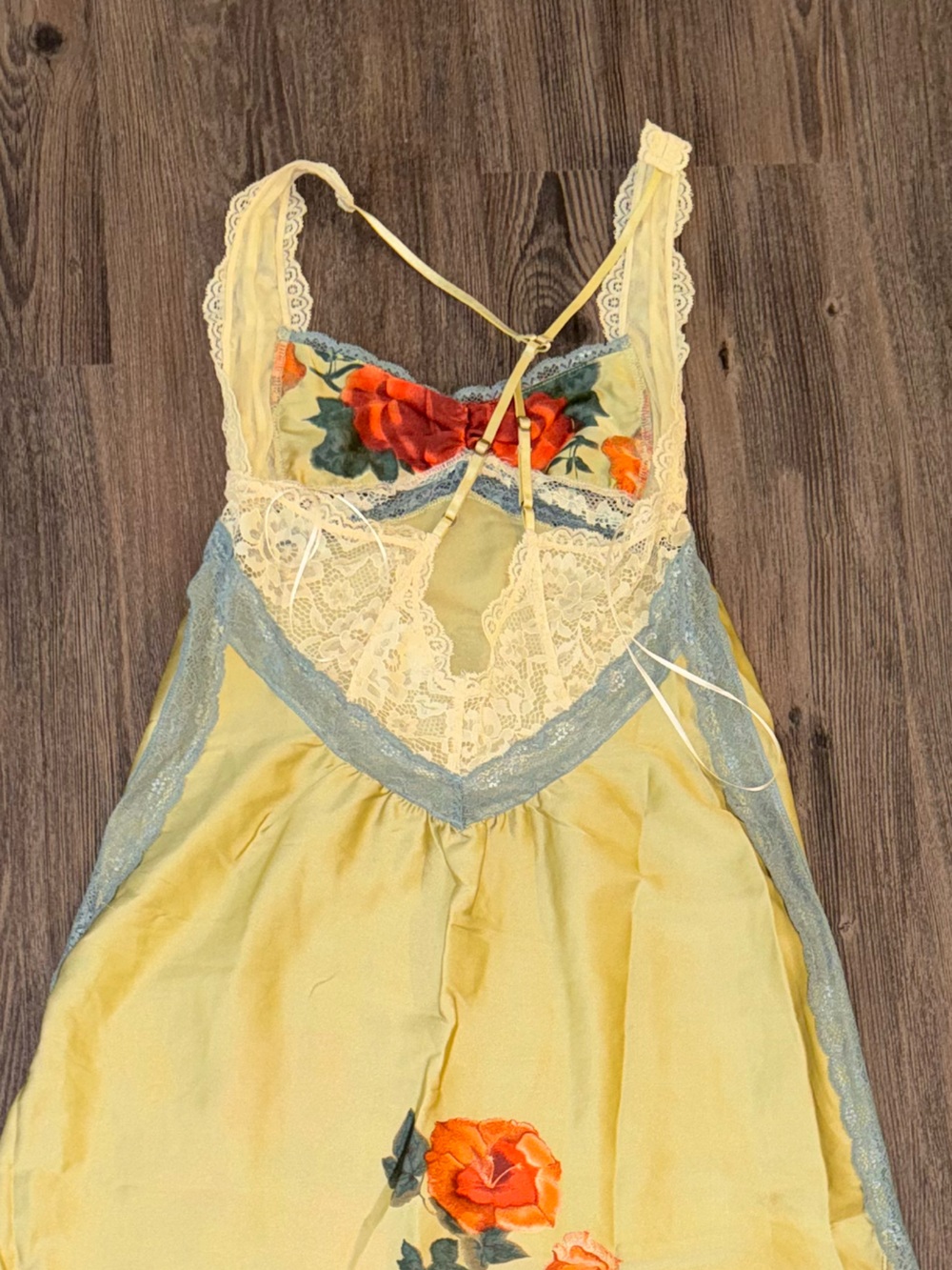 Yellow Floral Lace-Trim Maxi Dress with Red Rose Print - Picture 5 of 5